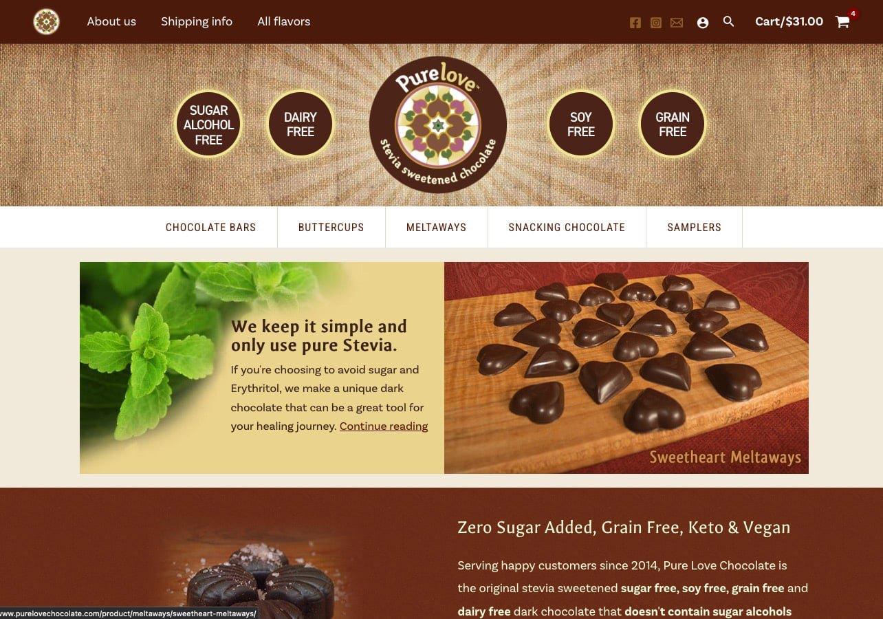 Pure Love Chocolate website